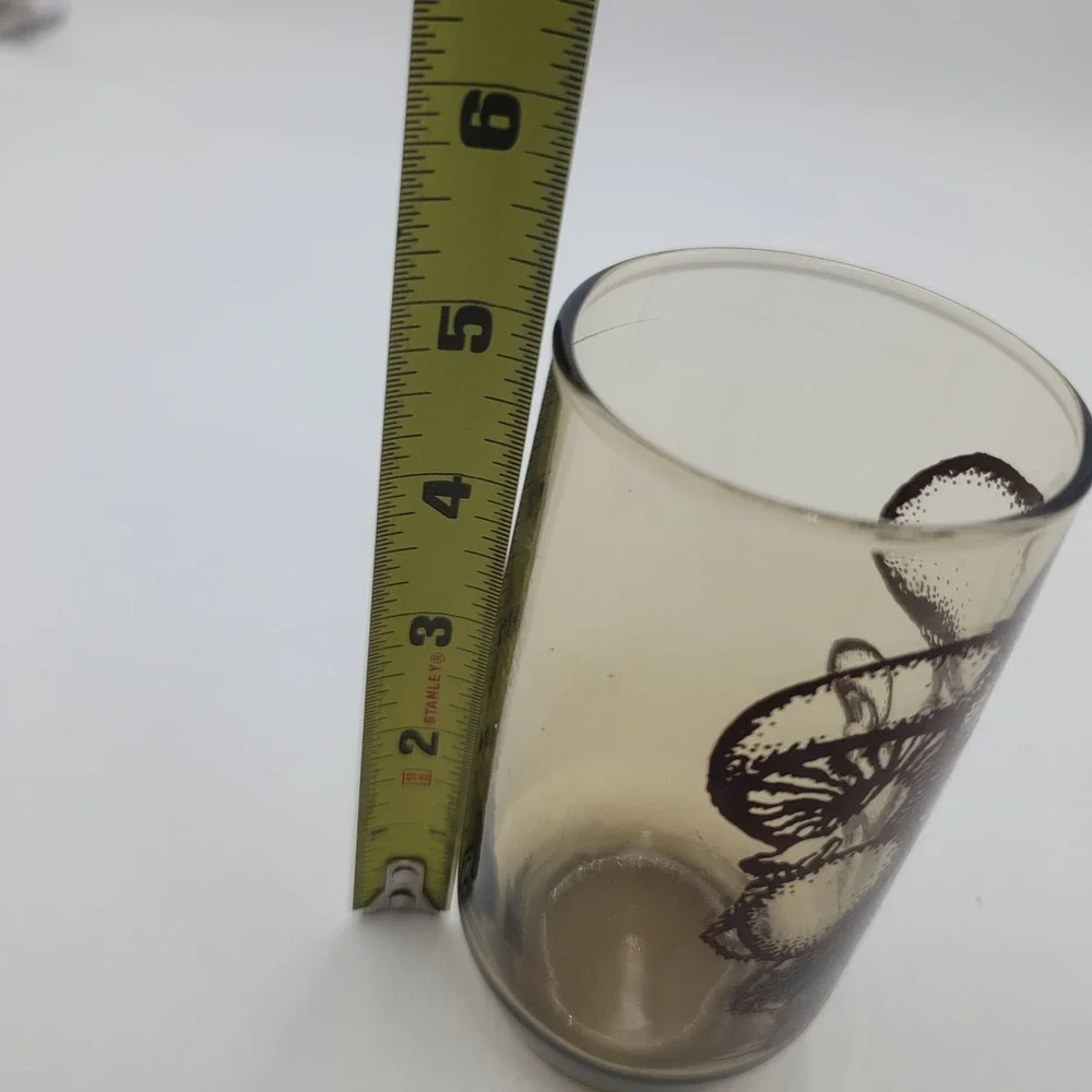 Vintage Smoke Glass Mushroom Tumbler Brown Fungi Retro Highball 5.5 Inch